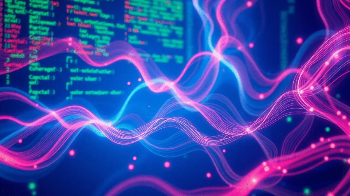 From Code Lines to Flow – The New Era of Programming - garyowl.com Welcome to the world of Vibe Coding! A computer screen with pink and blue lines. Made with Flux1.ai by Gary Owl