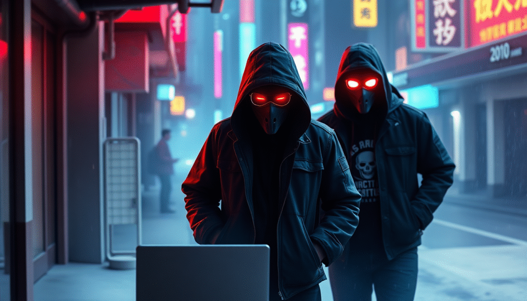 $10 Million Reward - two hackers wearing masks and standing in a city street